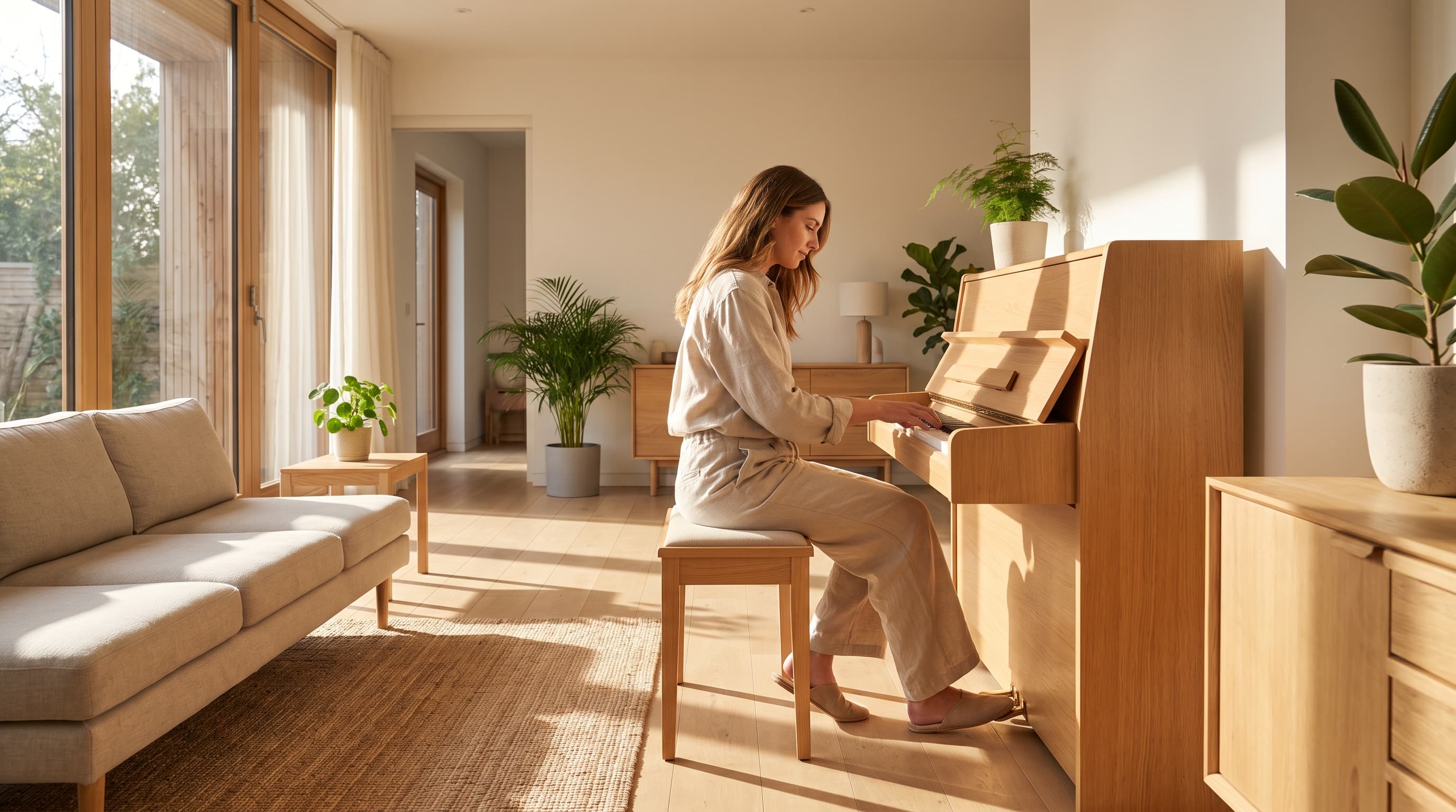 adult playing piano