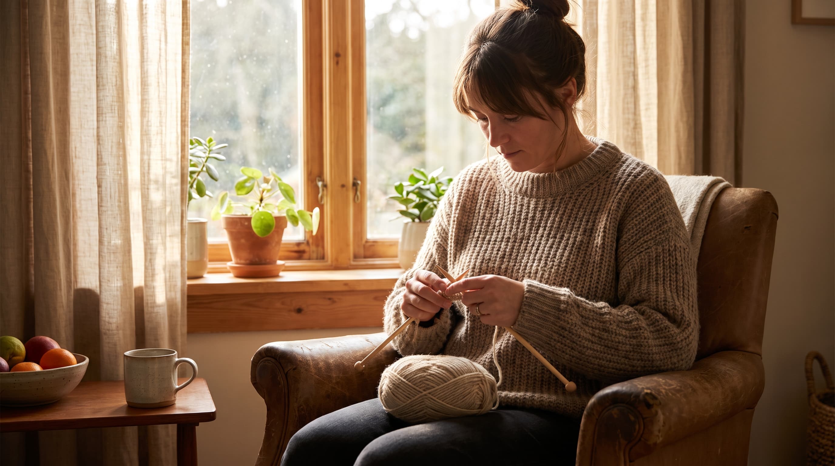 hands holding yarn