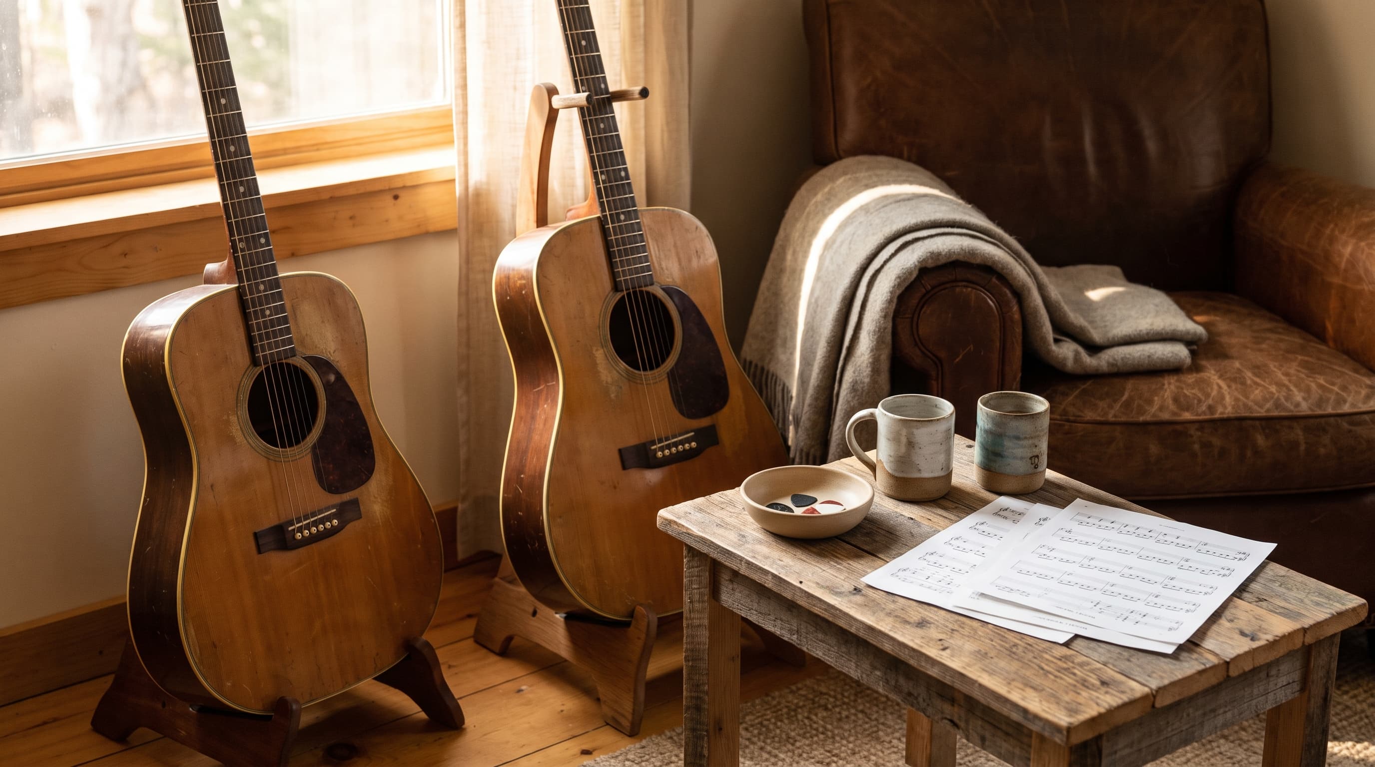 practicing guitar chords