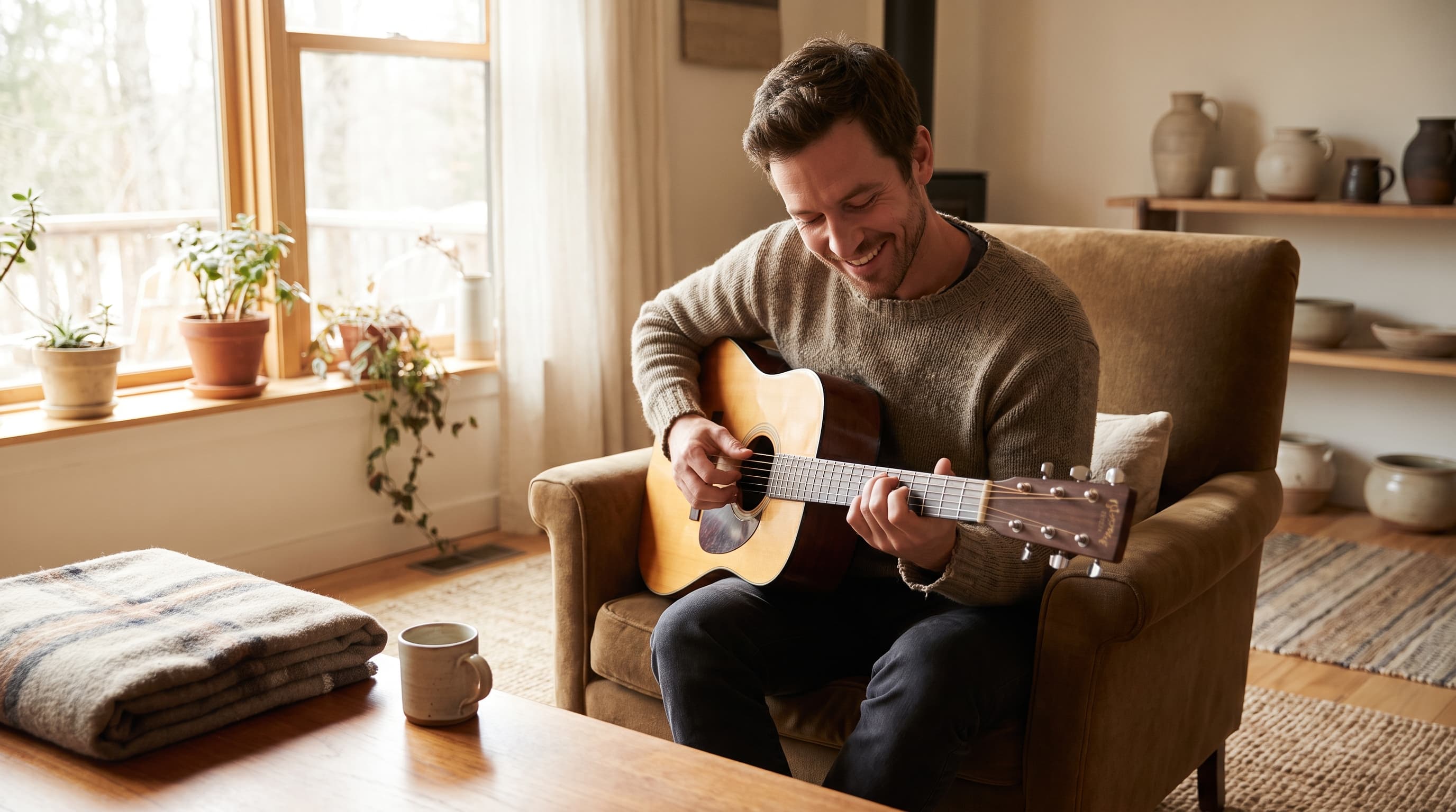 acoustic guitar resting