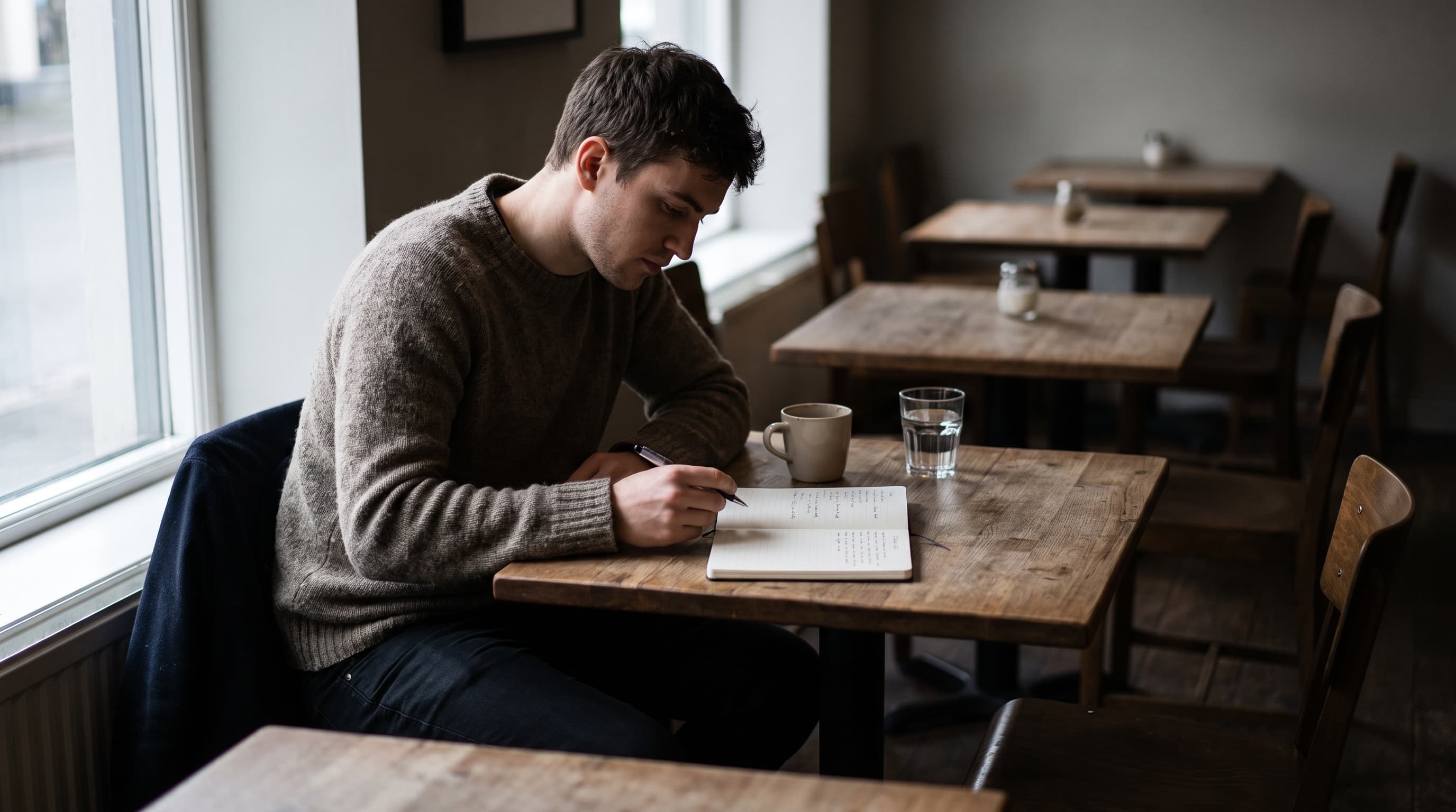man reading laptop